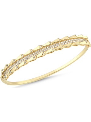 Sembol Gold 14 Ayar Altın Çift Sıra Taşlı Kelepçe Bilezik