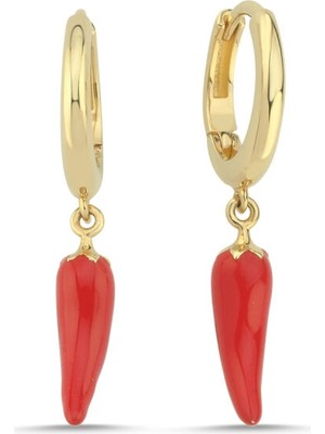 Sembol Gold 14 Ayar Altın Kırmızı Biber Figürlü Küpe