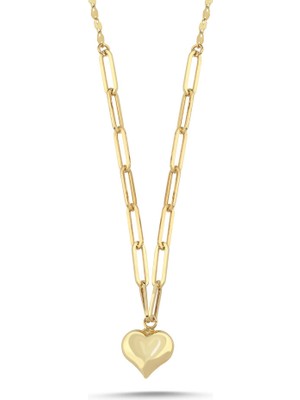 Sembol Gold 14 Ayar Altın Kalp Uçlu Kalın Zincir Kolye
