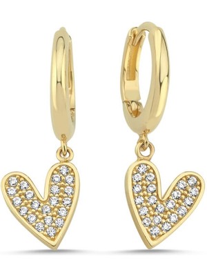 Sembol Gold 14 Ayar Altın Kalp Figürlü Taşlı Küpe