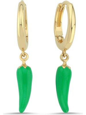 Sembol Gold 14 Ayar Altın Yeşil Biber Figürlü Küpe