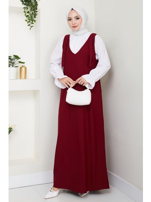 inStyle Double Krep Jile Bordo Elbise