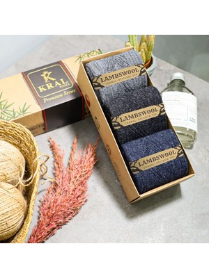 Kral Socks Erkek - Kadın Termal Etkili 3 Çift Kutulu Kışlık Yünlü Lambswool Çorap