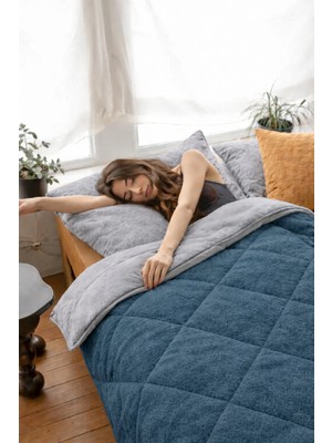 Özel Çantali Çift Kişilik Lüx Gri Wellsoft Yorgan Çift Taraflı 195 x 215