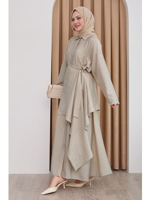 inStyle Belden Bağlamalı Vizon Ayrobin Elbise
