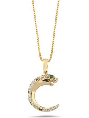 Sembol Gold 14 Ayar Altın Taşlı Panter Leopar Kolye 50 cm