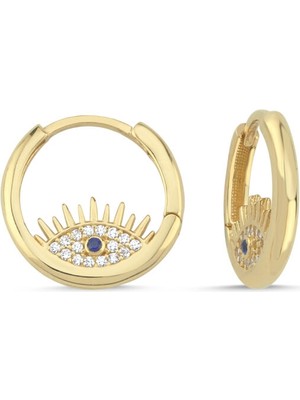 Sembol Gold 14 Ayar Altın Nazar Göz Detaylı Halka Küpe