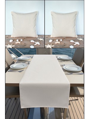 Visionario Marin Runner 145X40 ve 2’li 45X45 Kırlent Seti Su Geçirmez Outdoor Keten Tekne Bahçe Salon ve Balkon