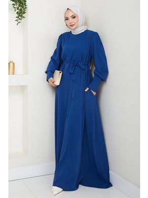 inStyle Balon Kol Düz Model Indigo Elbise