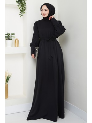 inStyle Balon Kol Düz Model Siyah Elbise