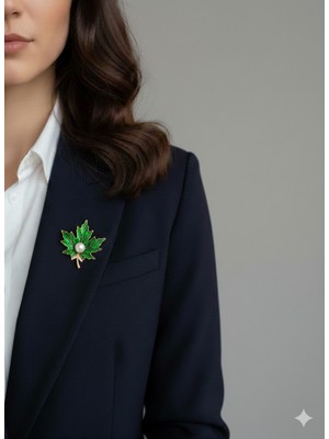 Duru Bags Wallet Yeşil Incili Yaprak Broş