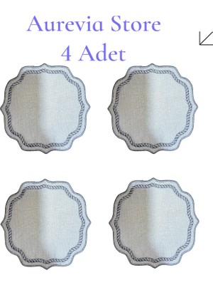 Aurevia Aurevıa |4 Adet | Pvc Polyester Kumaş, Nakış Işlemeli, Kahve Yanı Kokteyl Peçetesi & Bardak Altlığı