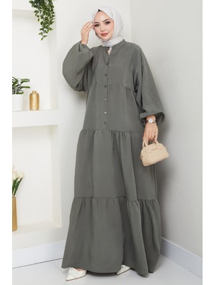 inStyle Modal Patlı Koyu Haki Elbise