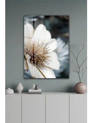 KutuTR Makro Beyaz Çiçek Tasarımlı Doğa Temalı Temperli Cam Tablo 50X70 cm 2d Uv Baskı - YCT524