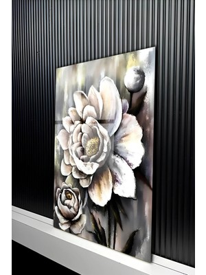 KutuTR Altın Sarısı Merkezli Sanatsal Çiçek Temperli Cam Tablo 50X70 cm 2d Uv Baskı - YCT450