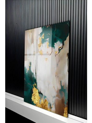 KutuTR Mermer Dokulu Gold Detaylı Temperli Cam Tablo 50X70 cm 2d Uv Baskı - YCT441
