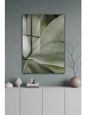 KutuTR Modern Makro Bitki Tasarımlı Soft Yeşil Temperli Cam Tablo 50X70 cm 2d Uv Baskı - YCT525