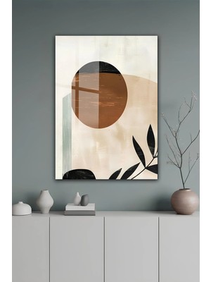 KutuTR Modern Soyut Geometrik Güneş ve Yaprak Desenli Temperli Cam Tablo 50X70 cm 2d Uv Baskı - YCT521