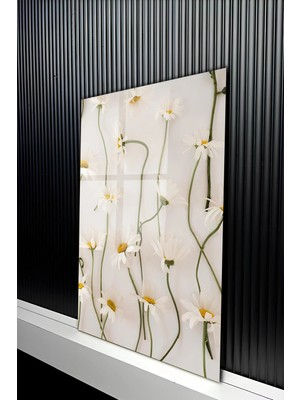 KutuTR Lüks Sanatsal Çoklu Papatya Figürlü Temperli Cam Tablo 50X70 cm 2d Uv Baskı - YCT415