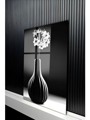KutuTR Siyah Beyaz Vazoda Çiçek Buketi Tasarım Temperli Cam Tablo 50X70 cm 2d Uv Baskı - YCT389