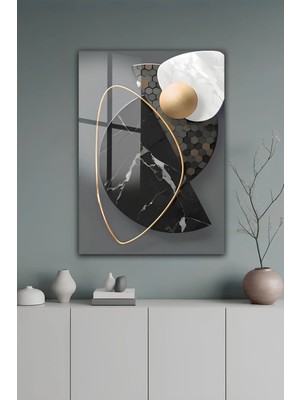 KutuTR Soyut Geometrik Tasarımlı Mermer Desenli Temperli Cam Tablo 50X70 cm 2d Uv Baskı - YCT505