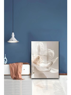 KutuTR Işık Huzmeli Beyaz Çiçek Figürlü Temperli Cam Tablo 50X70 cm 2d Uv Baskı - YCT475