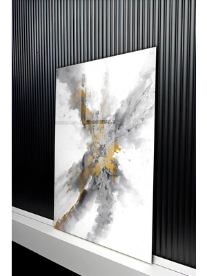 KutuTR Antrasit Üzeri Gold Varak Görünümlü Temperli Cam Tablo 50X70 cm 2d Uv Baskı - YCT437