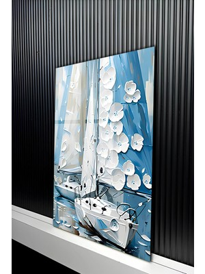 KutuTR Sanatsal Deniz Temalı Yelkenli Tasarım Temperli Cam Tablo 50X70 cm 2d Uv Baskı - YCT376