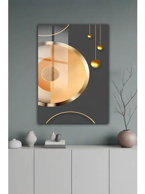 KutuTR Altın Geometrik Daire Desenli Modern Temperli Cam Tablo 2d Uv Baskı - YCT619