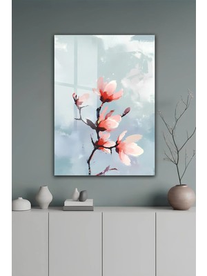 KutuTR Pembe Çiçekli Soyut Modern Temperli Cam Tablo 2d Uv Baskı - YCT613