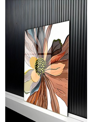 KutuTR Bohem Toprak Tonları Çiçek Illüstrasyon Tasarımlı Temperli Cam Tablo 50X70 cm 2d Uv Baskı - YCT365