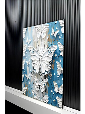 KutuTR Modern Sanat Kelebek Temalı Temperli Cam Tablo 50X70 cm 2d Uv Baskı - YCT375