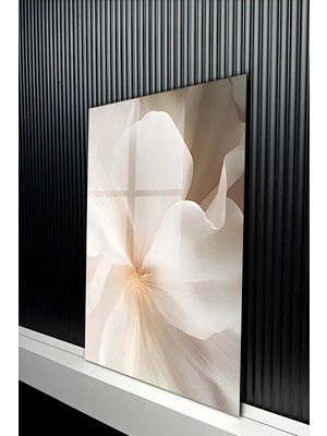 KutuTR Minimalist Soft Bej Tonlu Soyut Çiçek Tasarımlı Temperli Cam Tablo 50X70 cm 2d Uv Baskı - YCT362