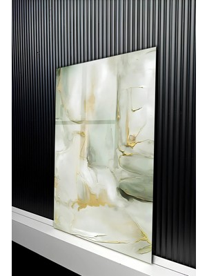KutuTR Lüks Gold Detaylı Modern Soyut Mermer Temperli Cam Tablo 50X70 cm 2d Uv Baskı - YCT326