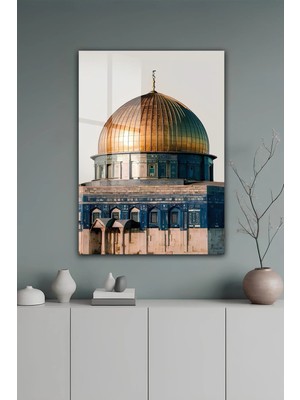 KutuTR Kubbetüs Sahra Temalı Altın Kubbe Islami Temperli Cam Tablo 50X70 cm 2d Uv Baskı - YCT584