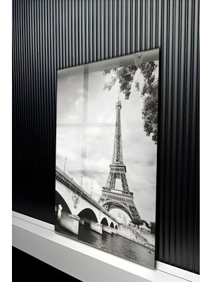 KutuTR Eyfel Kulesi ve Sen Nehri Köprüsü Temalı Temperli Cam Tablo 50X70 cm 2d Uv Baskı - YCT488