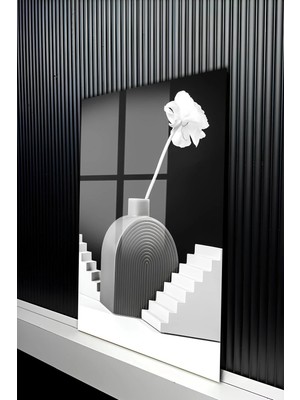 KutuTR Modern Vazo ve Minimal Merdiven Detaylı Temperli Cam Tablo 50X70 cm 2d Uv Baskı - YCT484