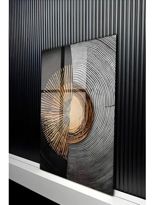 KutuTR Gold Varak Görünümlü Sanatsal Soyut Temperli Cam Tablo 50X70 cm 2d Uv Baskı - YCT451