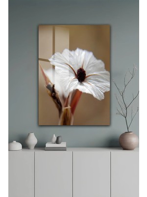 KutuTR Modern Doğa Temalı Beyaz Çiçek Desenli Temperli Cam Tablo 50X70 cm 2d Uv Baskı - YCT523