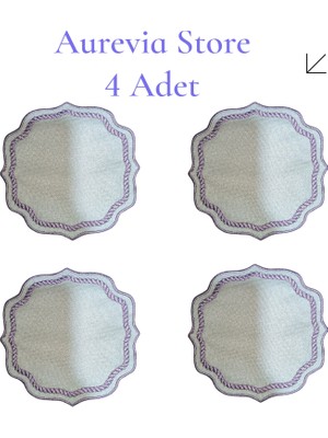 Aurevia Aurevıa |4 Adet | Pvc Polyester Kumaş, Nakış Işlemeli, Kahve Yanı Kokteyl Peçetesi & Bardak Altlığı