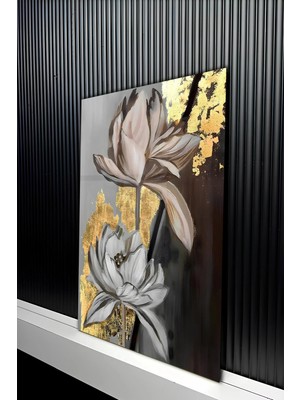 KutuTR Yağlı Boya Efektli Modern Floral Temperli Cam Tablo 50X70 cm 2d Uv Baskı - YCT464