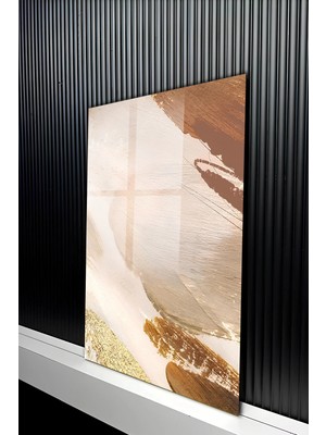 KutuTR Toprak Tonlarında Soyut Fırça Darbesi Temperli Cam Tablo 50X70 cm 2d Uv Baskı - YCT435