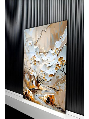 KutuTR Premium Tasarım Soyut Manzara Görseli Temperli Cam Tablo 50X70 cm 2d Uv Baskı - YCT374