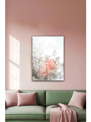 KutuTR Bahar Dalları ve Pembe Çiçek Tasarımlı Temperli Cam Tablo 50X70 cm 2d Uv Baskı - YCT418