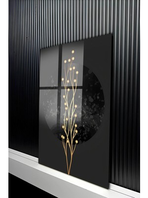 KutuTR Modern Soyut Altın Bitki Dalı Tasarımlı Temperli Cam Tablo 50X70 cm 2d Uv Baskı - YCT401