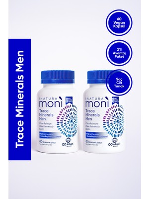 Moni Vitamins 2'li Moni Trace Minerals Men Biotin, Krom, Çinko, Selenyum, Saw Palmetto 60 Vegan Kapsül