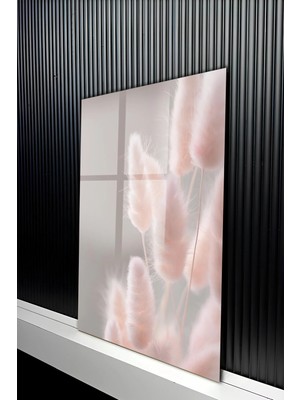 KutuTR Soft Pembe Pampas Otu Desenli Dekoratif Temperli Cam Tablo 50X70 cm 2d Uv Baskı - YCT564