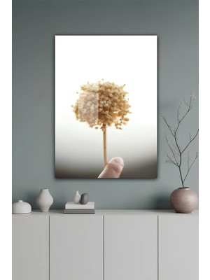 KutuTR Minimal Krem Tonlu Ortanca Çiçekli Dekorati Desenli Temperli Cam Tablo 50X70 cm 2d Uv Baskı - YCT560