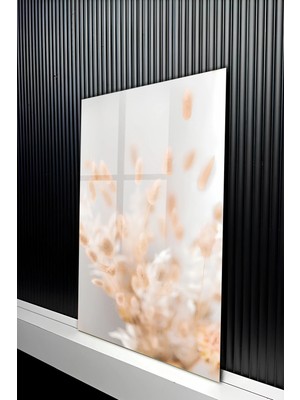 KutuTR Bej Tonlarda Pampas Otu ve Kurutulmuş Çiçek Temperli Cam Tablo 50X70 cm 2d Uv Baskı - YCT526