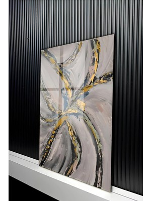KutuTR Modern Soyut Fırça Darbeli Dekoratif Temperli Cam Tablo 50X70 cm 2d Uv Baskı - YCT395